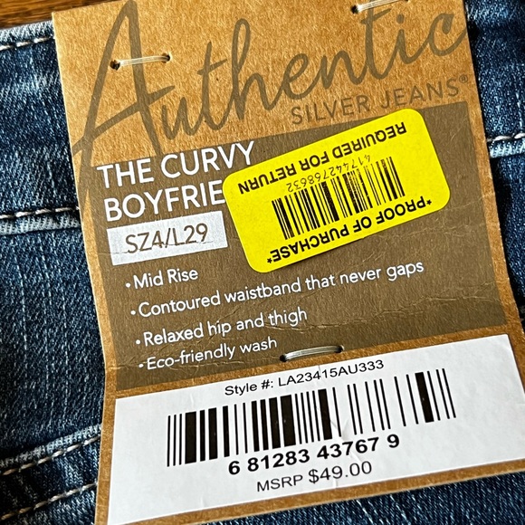 Authentic by SILVER JEANS "The Curvy Boyfriend" Jean Size 4 NWT - Picture 8 of 12